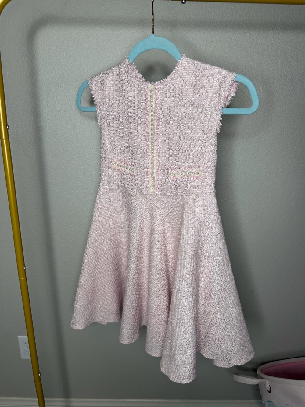 David Charles Gold List Girls' Pink Tweed Party Dress